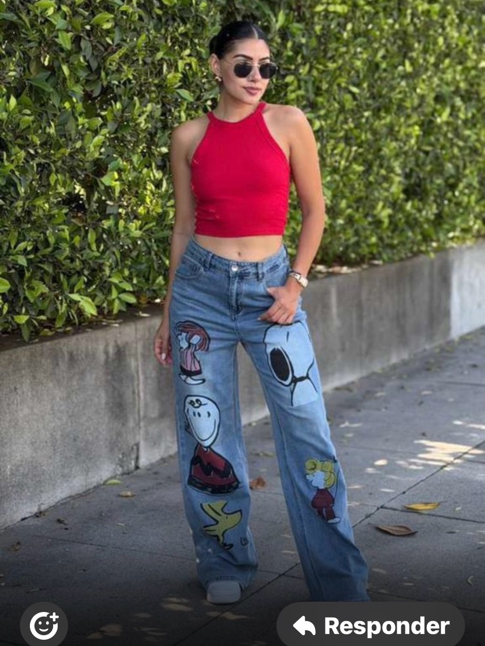 Wide-Leg Cartoon Patch Blue Denim Jeans - Blue